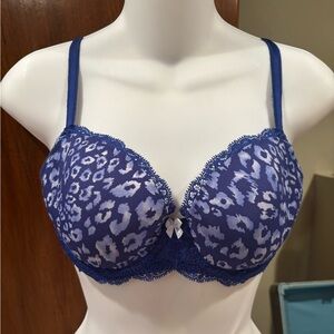 Blue Leopard Print Lace Bra